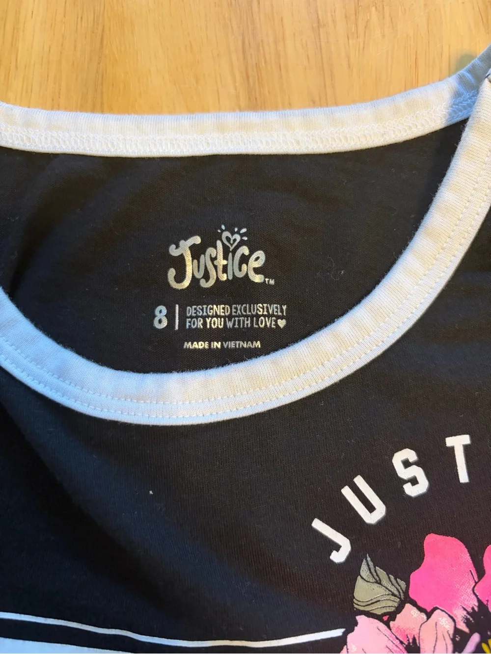 Justice Black Long Sleeve Tee with Pink Floral Accent